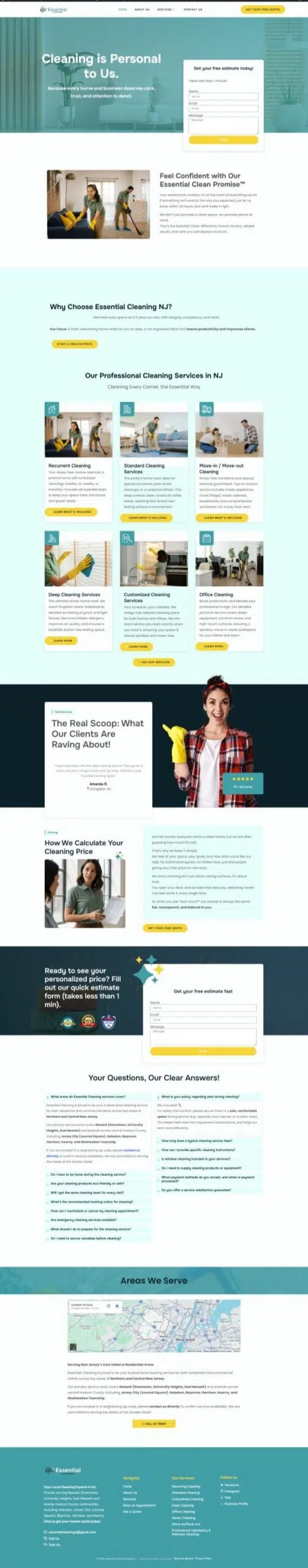 Website portfolio example created by Digital na America for Essential Cleaning NJ.